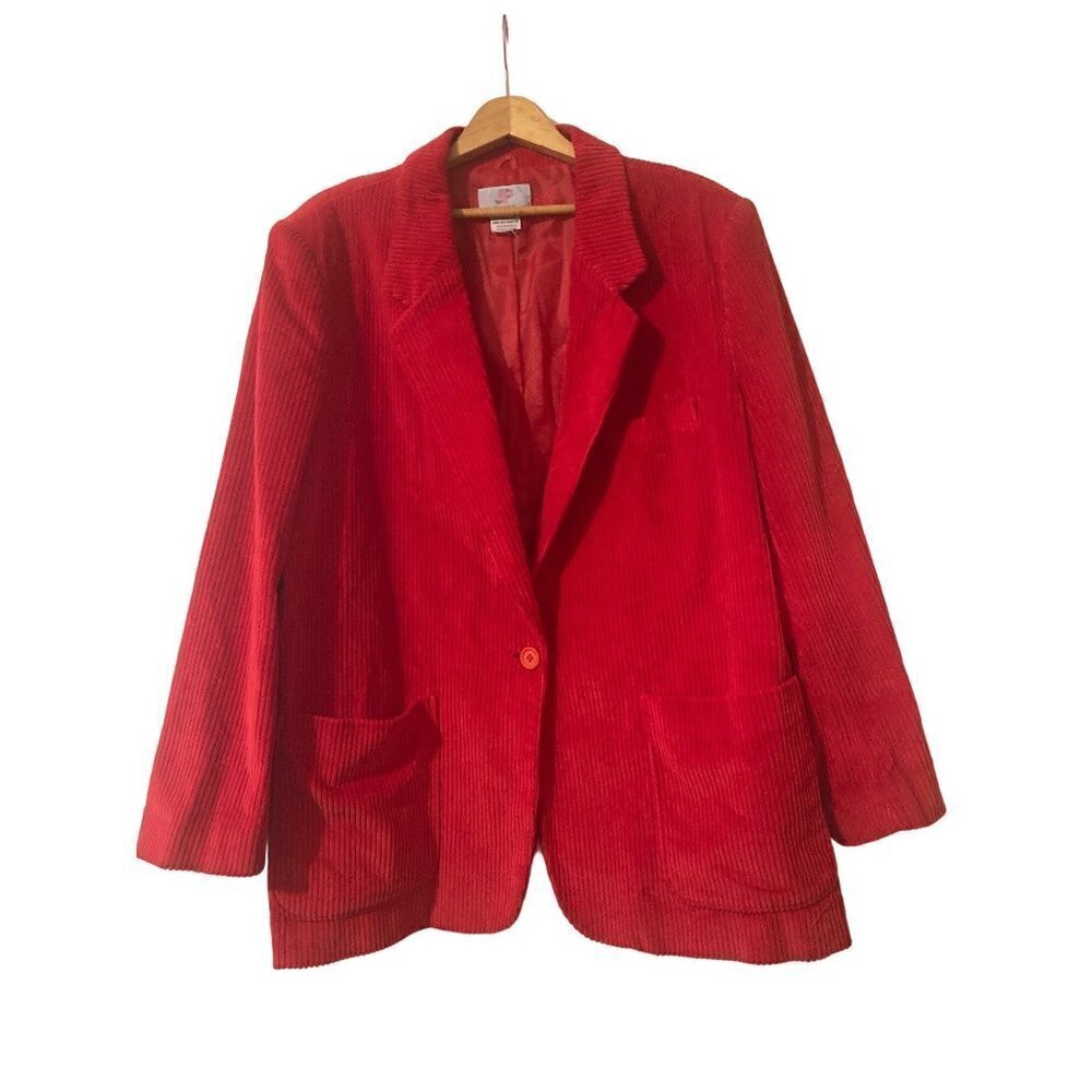 JP Collections Womans Blazer SZ 24 Vintage Red Corduroy Jacket Pockets Lined VGC